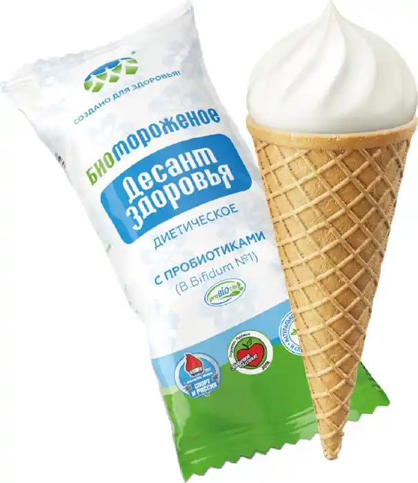 Биомороженое "Рожок Десант здоровья" кисломол. ванильное 45г 1/30