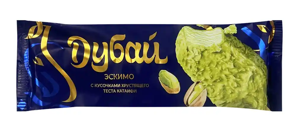 [4810168068554] Десерт в глазури фисташ.-кунжут., с кусоч. теста "Катаифи" "ДУБАЙ" эскимо 60 г 1/36