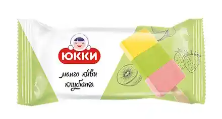 Мороженое  молочное трехслойное ''ЮККИ КЛУБНИКА КИВИ МАНГО" 65г 1/24