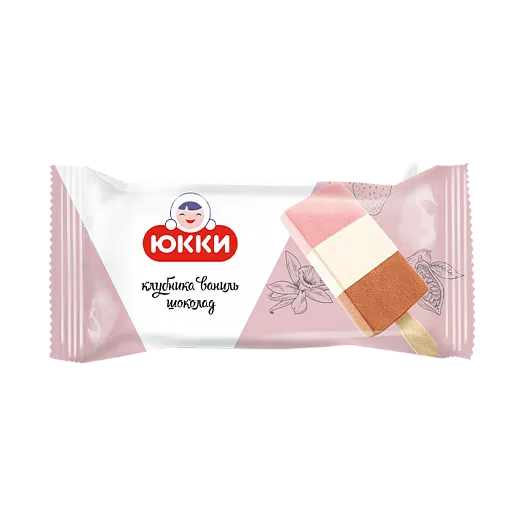 [4810168059422] Мороженое  молочное трехслойное ''ЮККИ ШОКОЛАД ВАНИЛЬ КЛУБНИКА" 65г 1/24