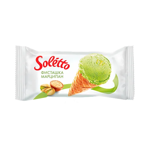 [4810168037147] Мороженое сливочное «Soletto CLASSICO Pistacchio e Marzapane ФИСТАШКИ И МАРЦИПАН»ваф. рожок 75г 1/24